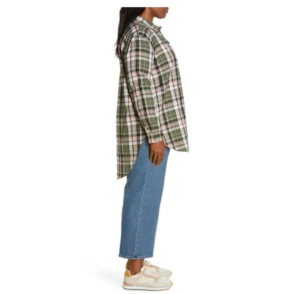 CASLON Plaid Long Sleeve Cotton Shirt In Green Sorrel Lena Plaid Size XXS_3